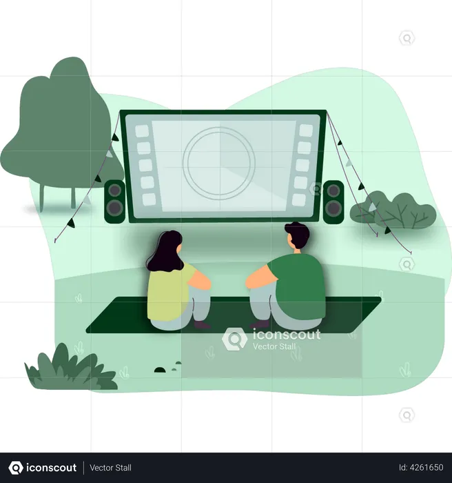 Couple watching movie in open theater  Illustration