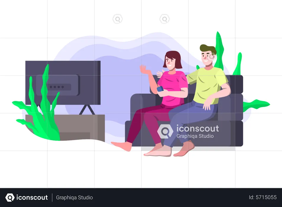 Couple watching movie together  Illustration