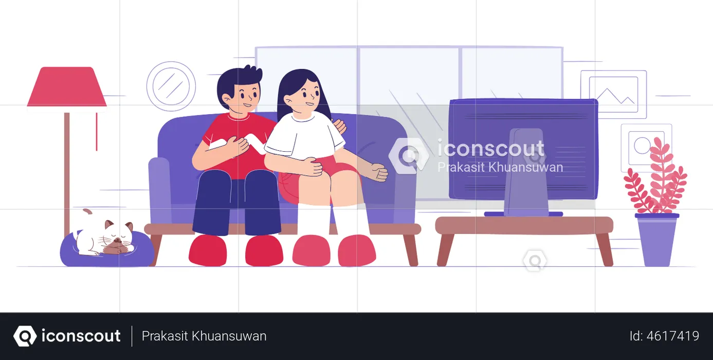 Couple watching television at home  Illustration
