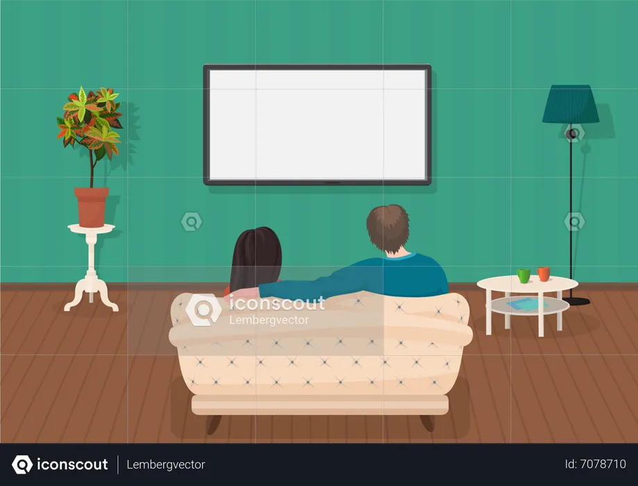 Couple watching television at home  Illustration