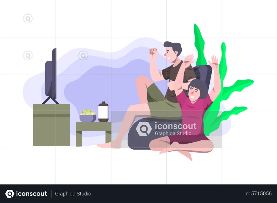 Couple watching television together  Illustration