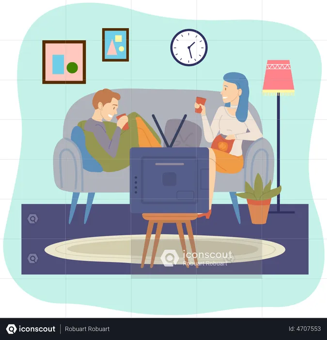 Couple watching TV  Illustration