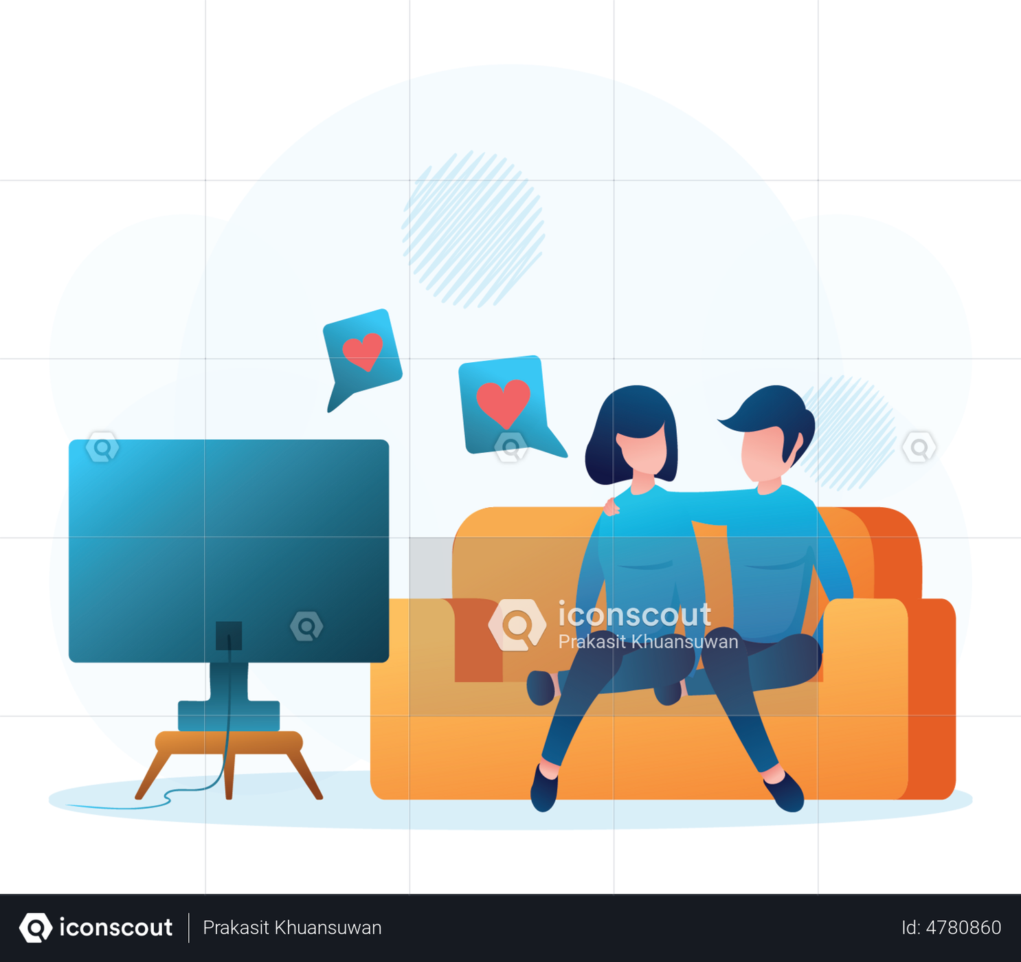 Best Premium Couple watching TV Illustration download in PNG & Vector