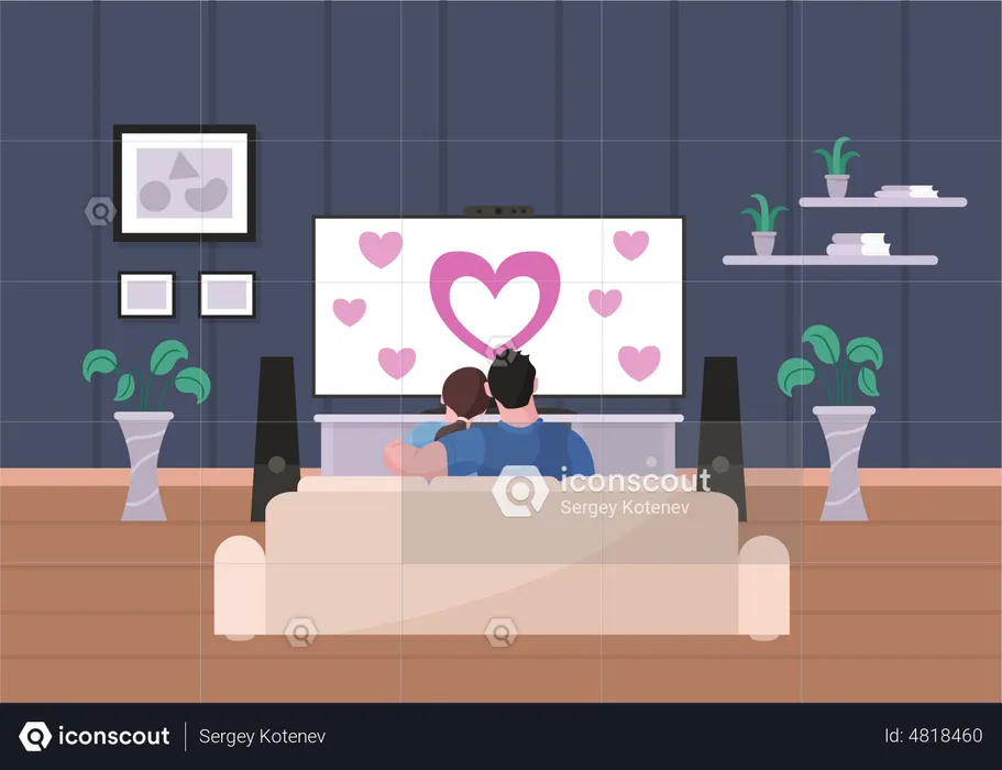 Couple Watching Tv  Illustration