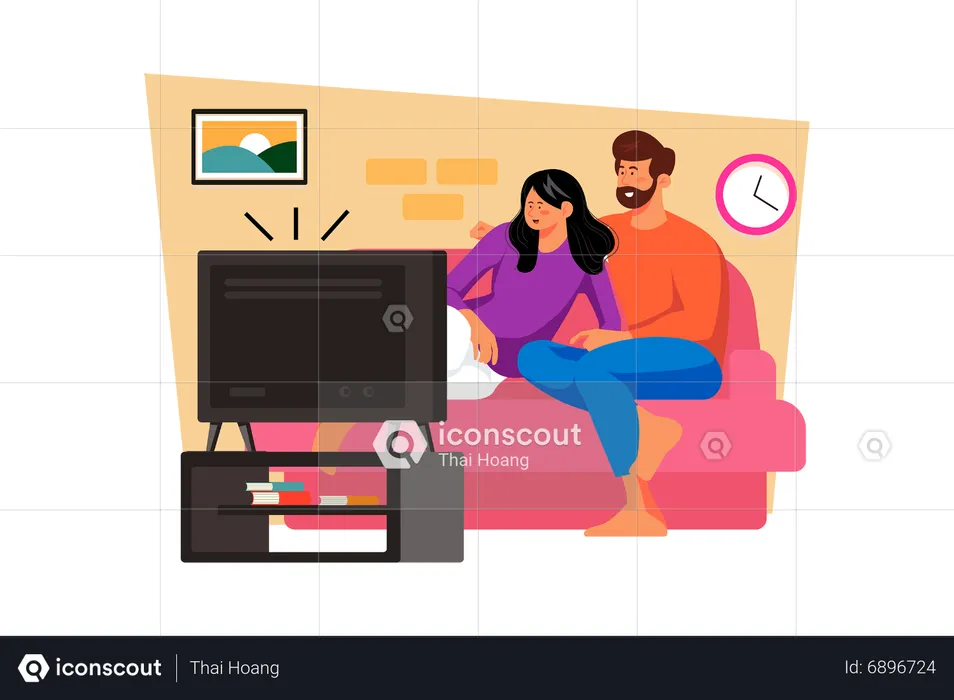 Couple watching tv  Illustration