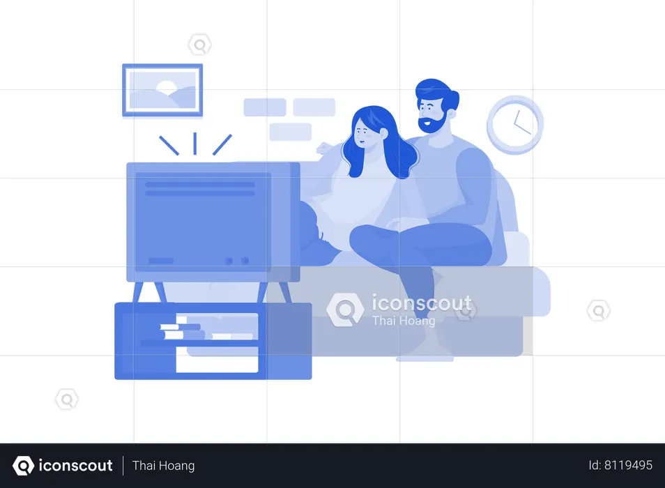 Couple watching tv  Illustration