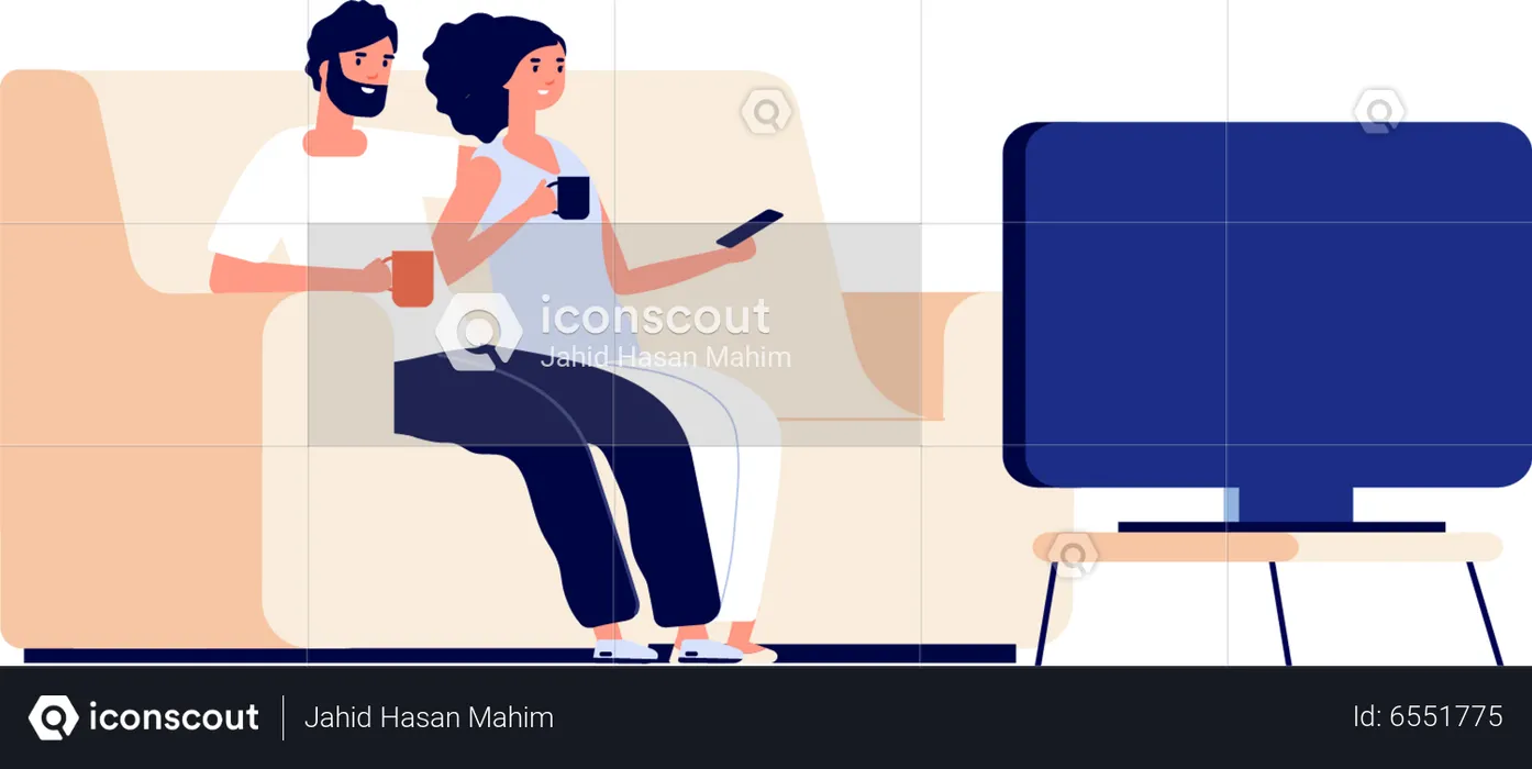 Couple watching tv  Illustration