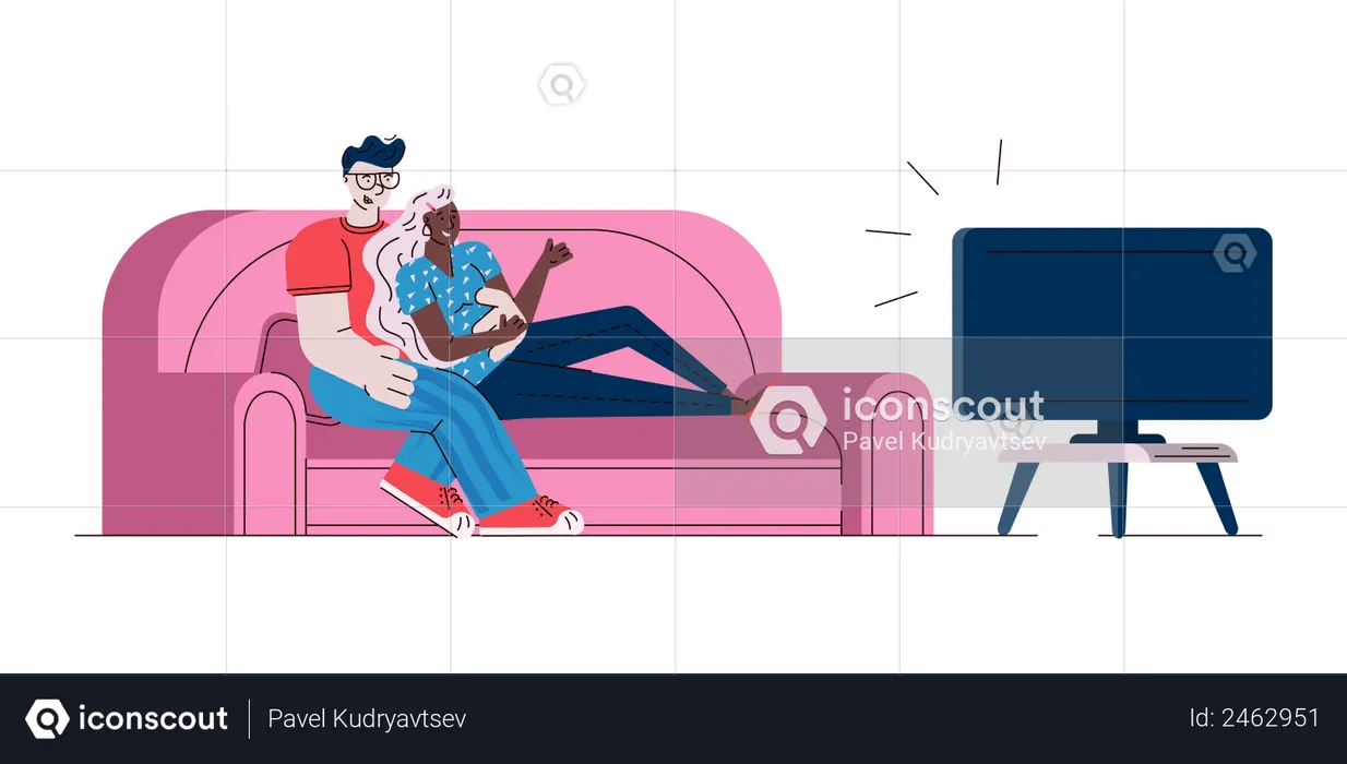 Couple watching TV show  Illustration
