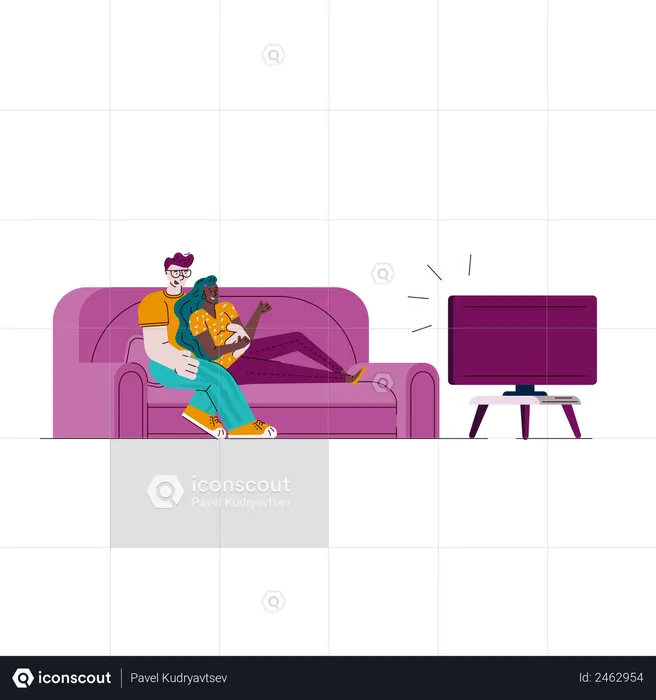 Couple watching TV show  Illustration