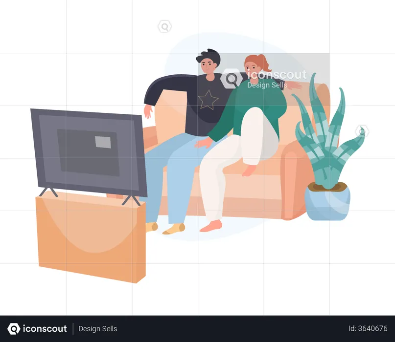 Couple watching TV show in the room  Illustration