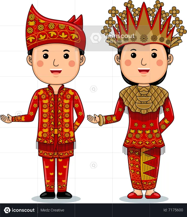 Best Couple wear Bangka Belitung Traditional Clothes Illustration ...