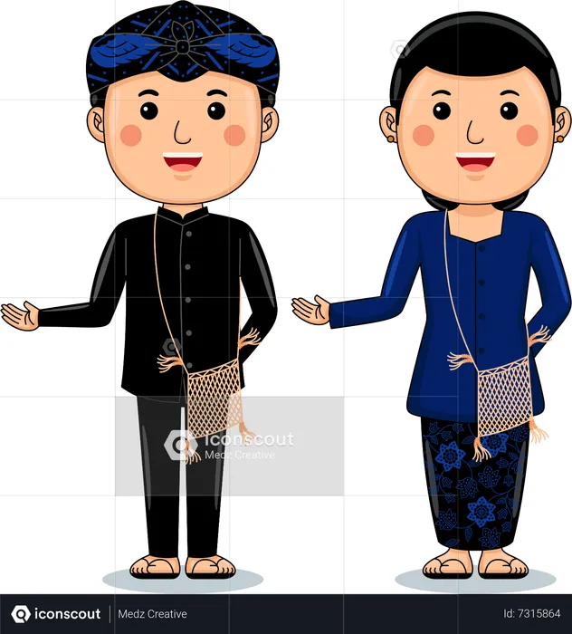 バンカブリトゥンの伝統衣装を着るカップル  イラスト