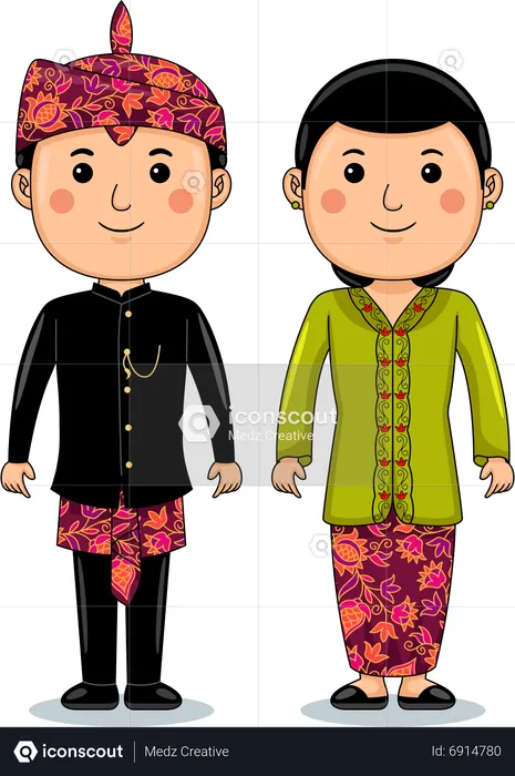 Couple wear Bangkalan Madura Traditional Cloth  Illustration