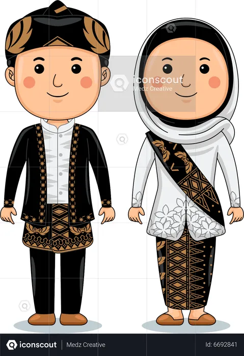 Couple wear Banten Traditional Cloth  Illustration