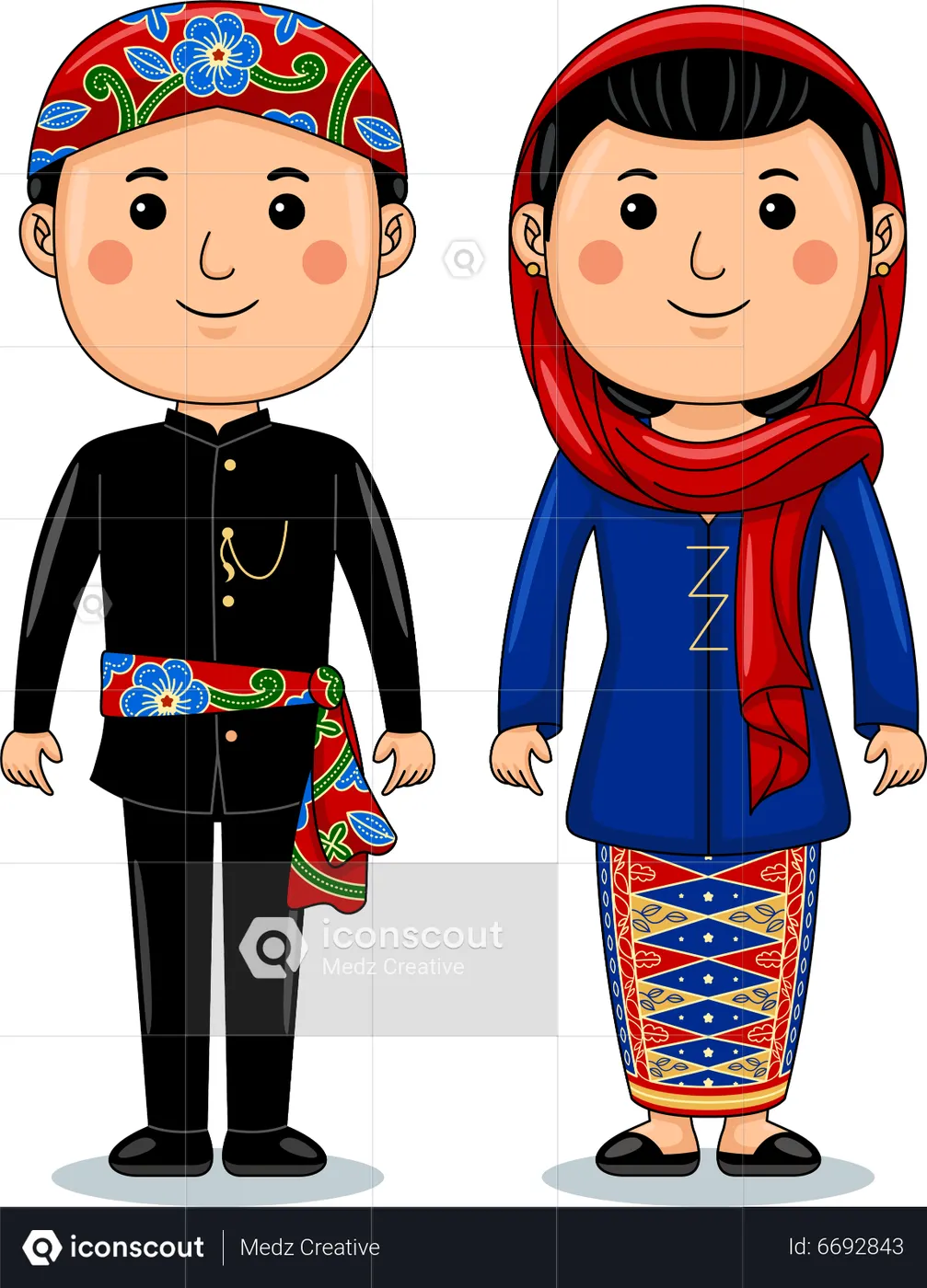 Couple Wear Jakarta Traditional Cloth Illustration - Free Download ...