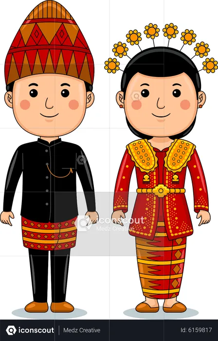Couple wear Bengkulu Sumatra Traditional Clothes  Illustration