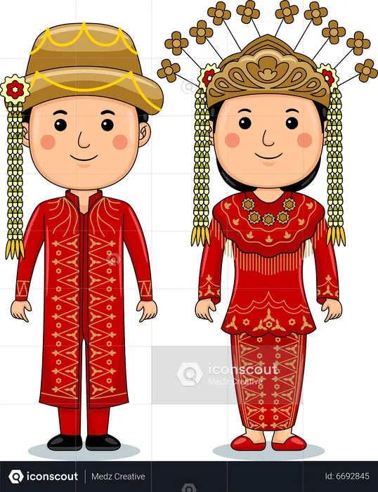 Couple wear Jakarta Traditional Cloth  Illustration