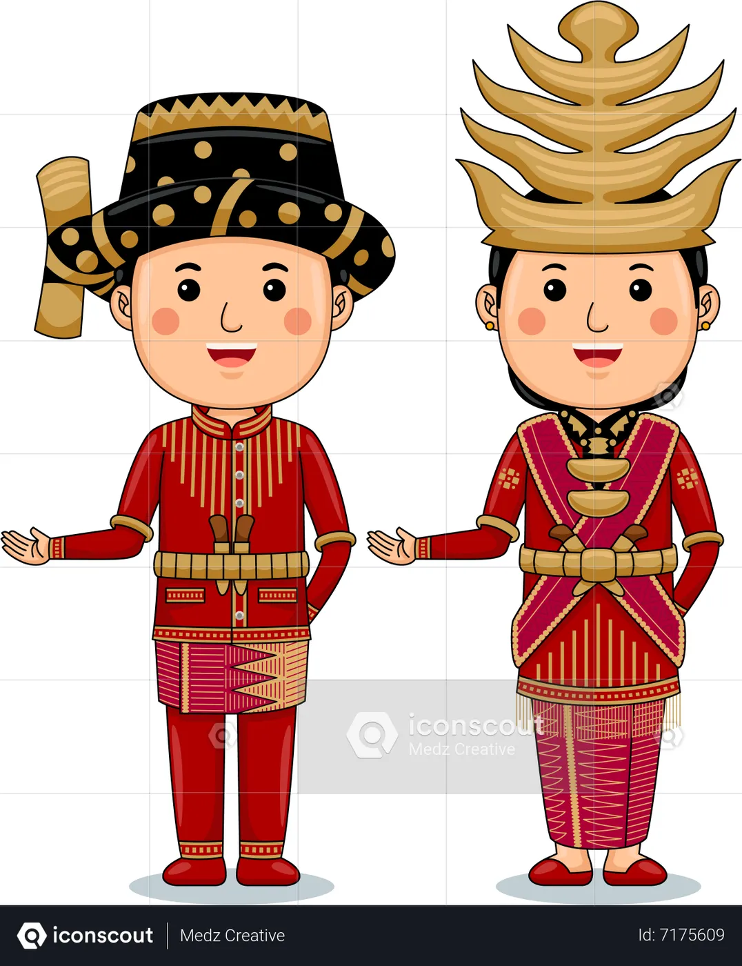 Couple Wear Bengkulu Sumatra Traditional Clothes Illustration - Free ...