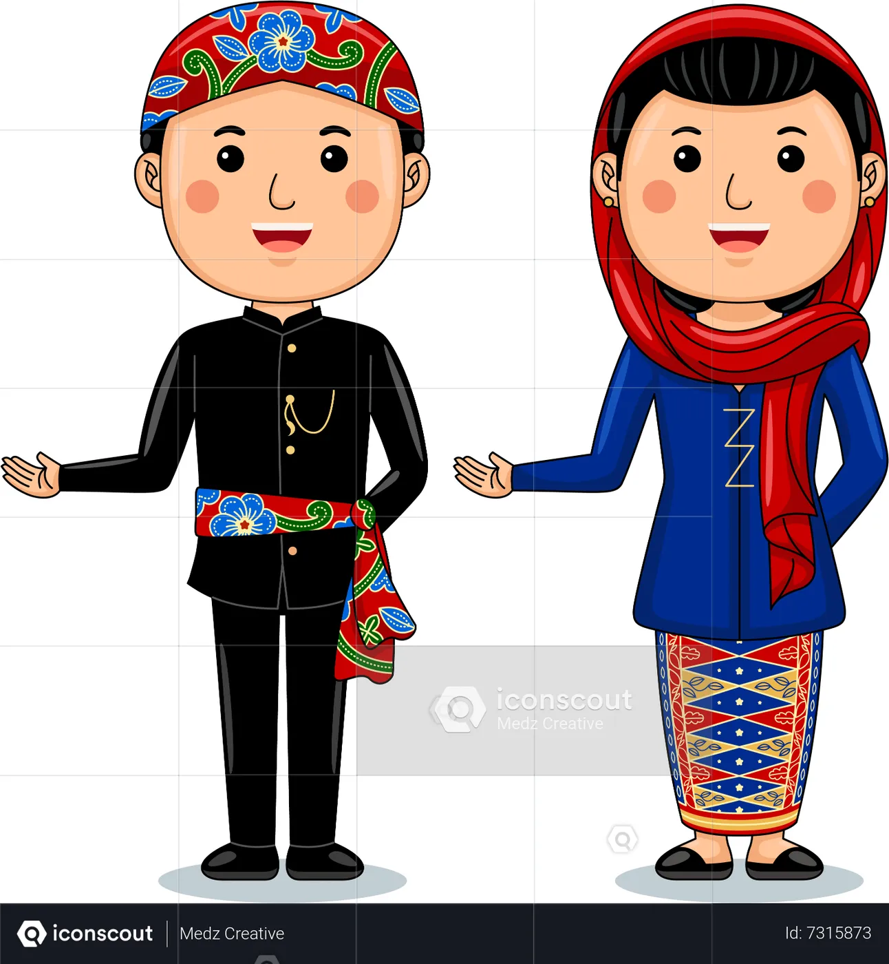 Couple Wear Bengkulu Sumatra Traditional Clothes Illustration - Free ...