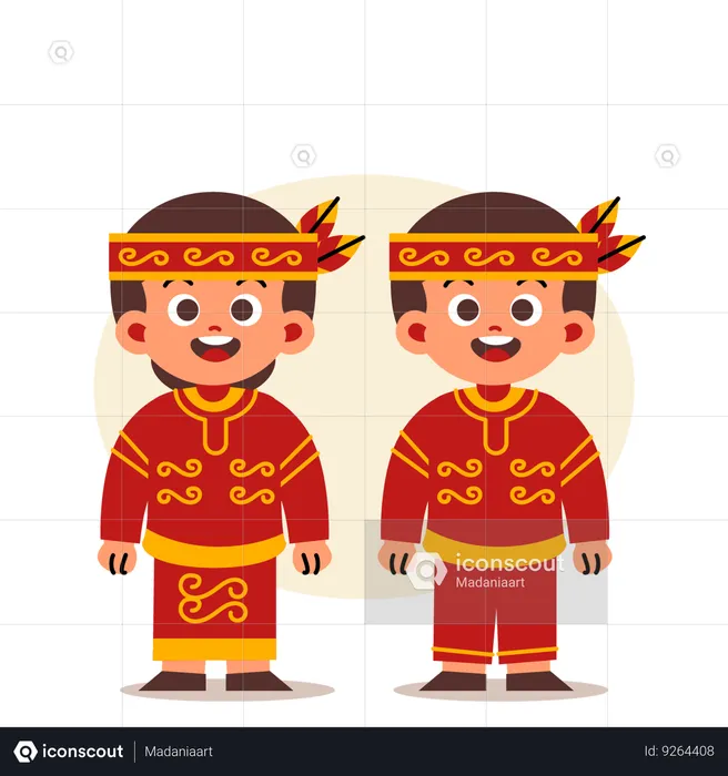 Couple Wear Indonesian Traditional Clothes of Central Kalimantan  Illustration