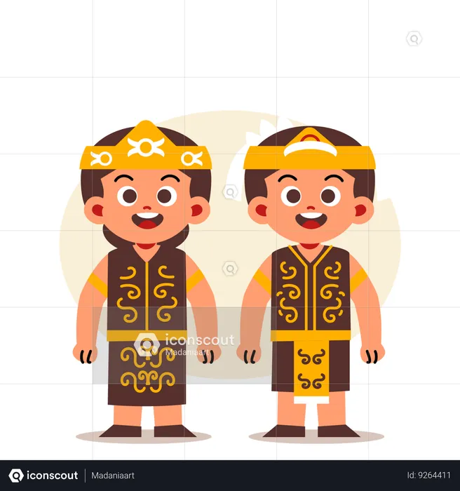 Couple Wear Indonesian Traditional Clothes of East Kalimantan  Illustration