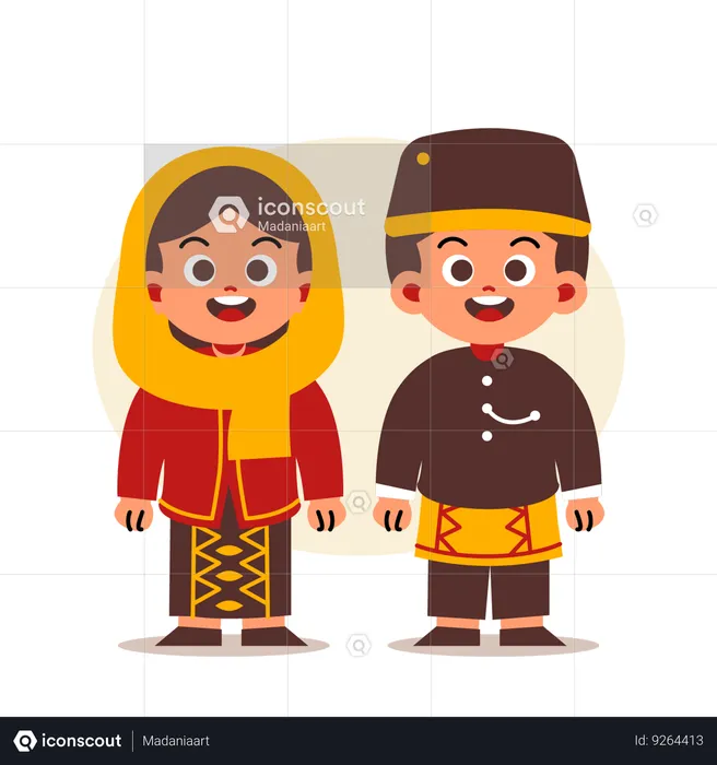 Couple Wear Indonesian Traditional Clothes of Jakarta  Illustration