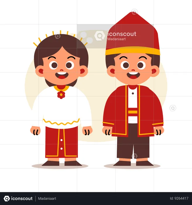 Couple Wear Indonesian Traditional Clothes of Maluku  Illustration