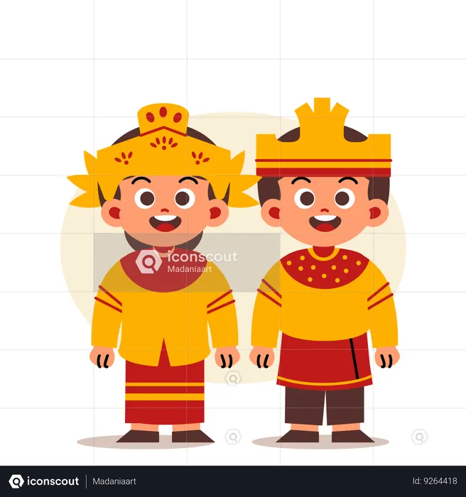 Couple Wear Indonesian Traditional Clothes of North Kalimantan  Illustration