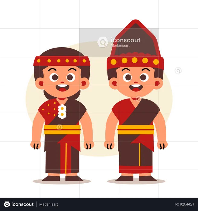 Couple Wear Indonesian Traditional Clothes of North Sumatra  Illustration