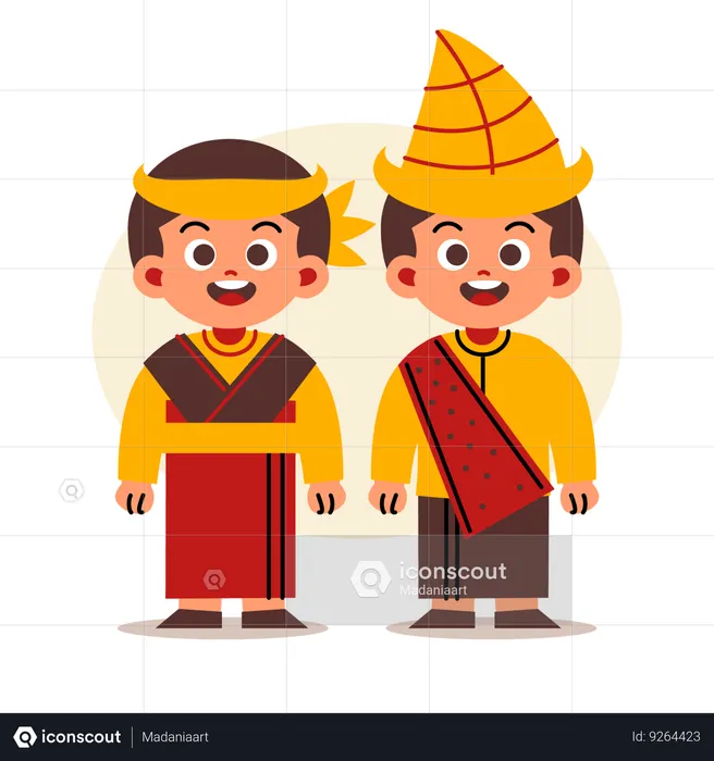 Couple Wear Indonesian Traditional Clothes of Nusa Tenggara Timur  Illustration