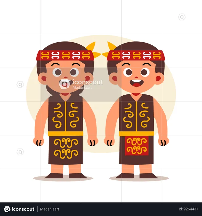 Couple Wear Indonesian Traditional Clothes of West Kalimantan  Illustration