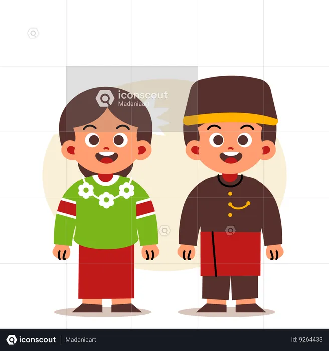 Couple Wear Indonesian Traditional Clothes of West Sulawesi  Illustration