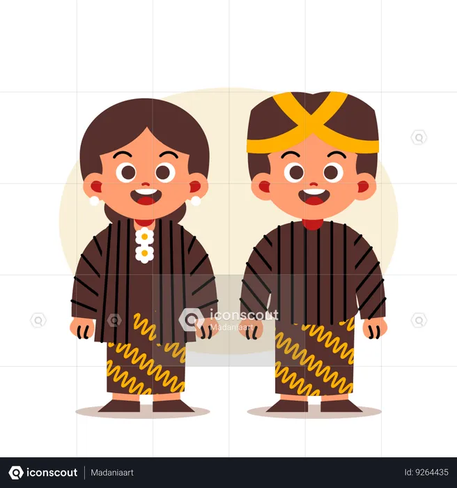 Couple Wear Indonesian Traditional Clothes of Yogyakarta  Illustration