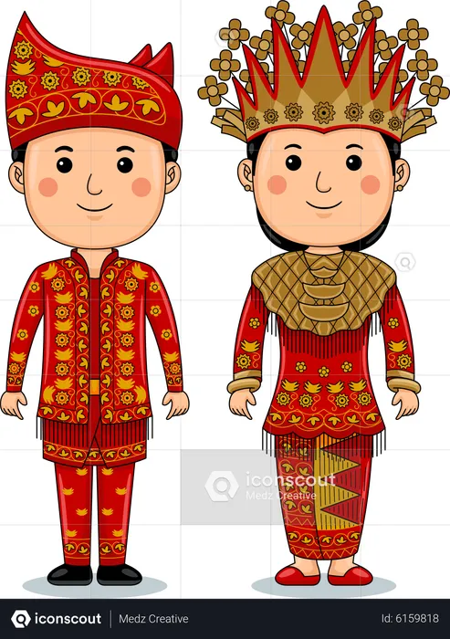 Couple Wear Jambi Sumatra Traditional Clothes Illustration - Free ...