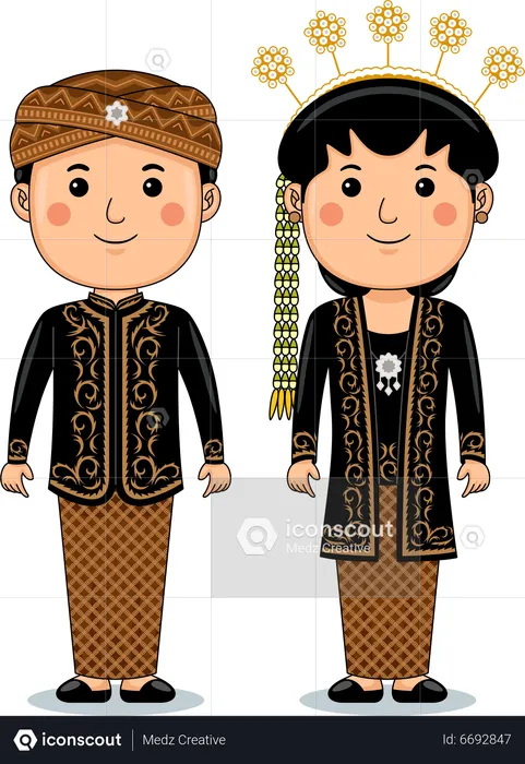 Couple wear Jawi Jangkep Central Java Traditional Cloth  Illustration