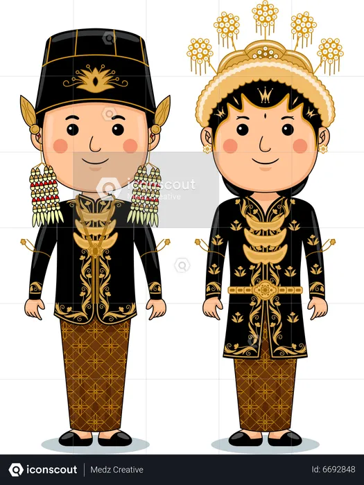 Couple wear Kanigaran Central Java Traditional Cloth  Illustration