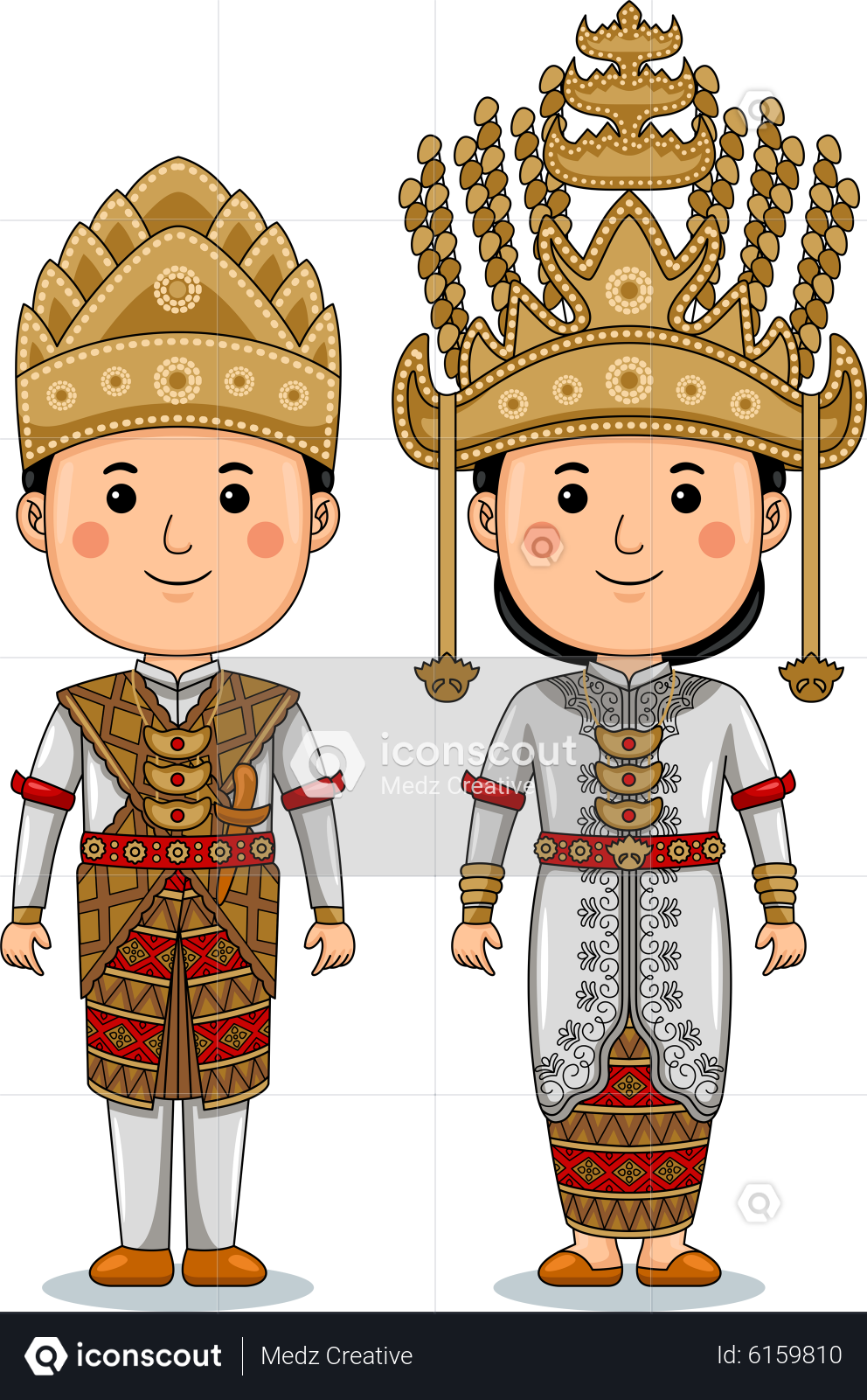 Couple Wear Lampung Traditional Clothes Illustration - Free Download ...