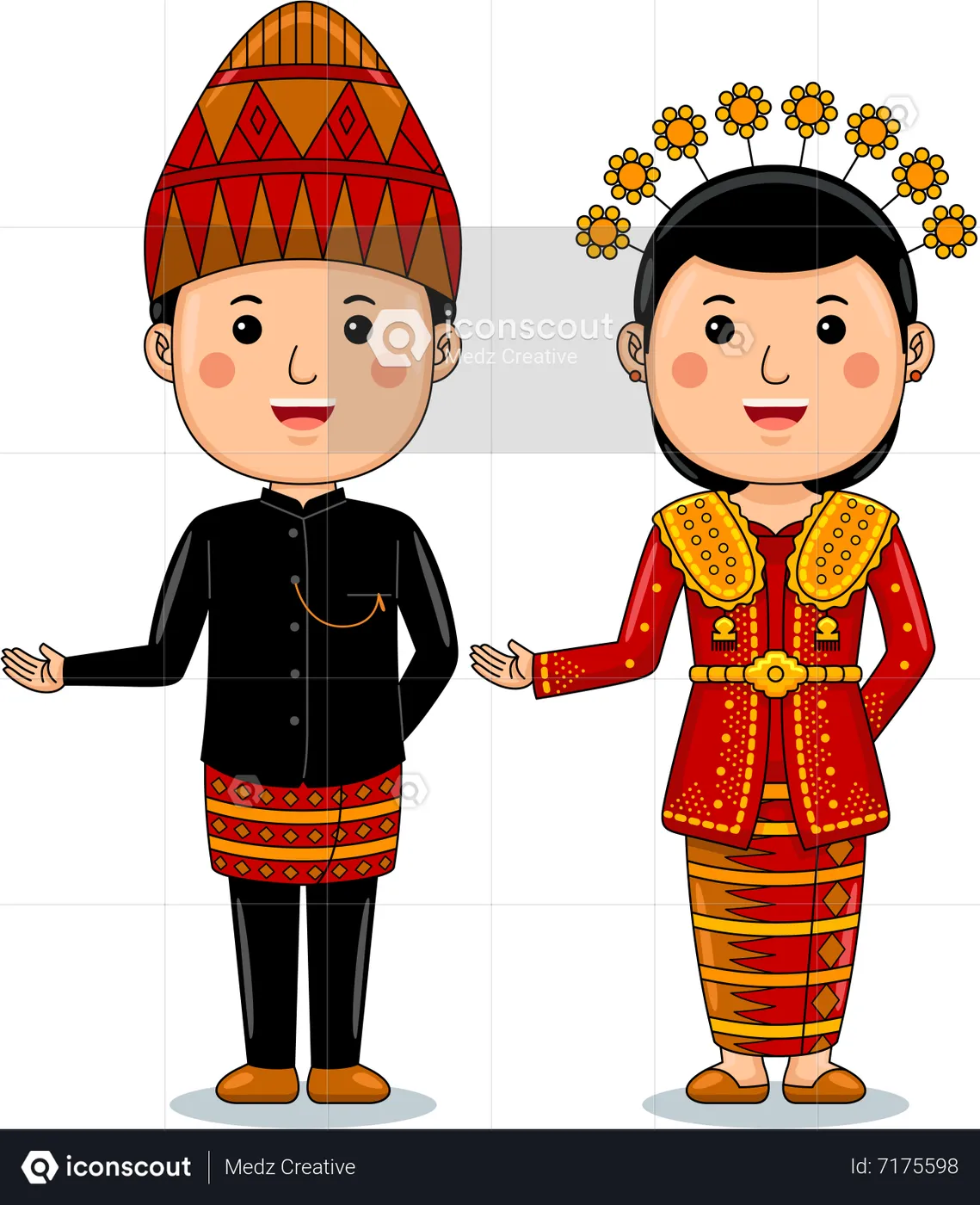 Best Couple wear Lampung Traditional Clothes Illustration download in ...