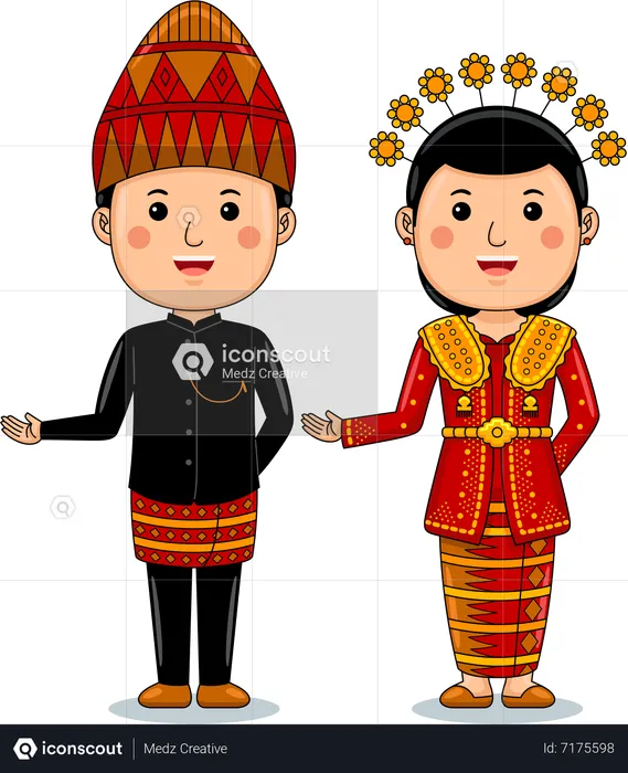 Couple wear Lampung Traditional Clothes  Illustration