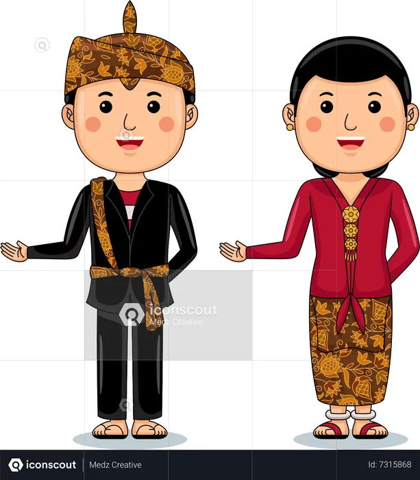 Couple wear Palembang South Sumatra Traditional Clothes  Illustration