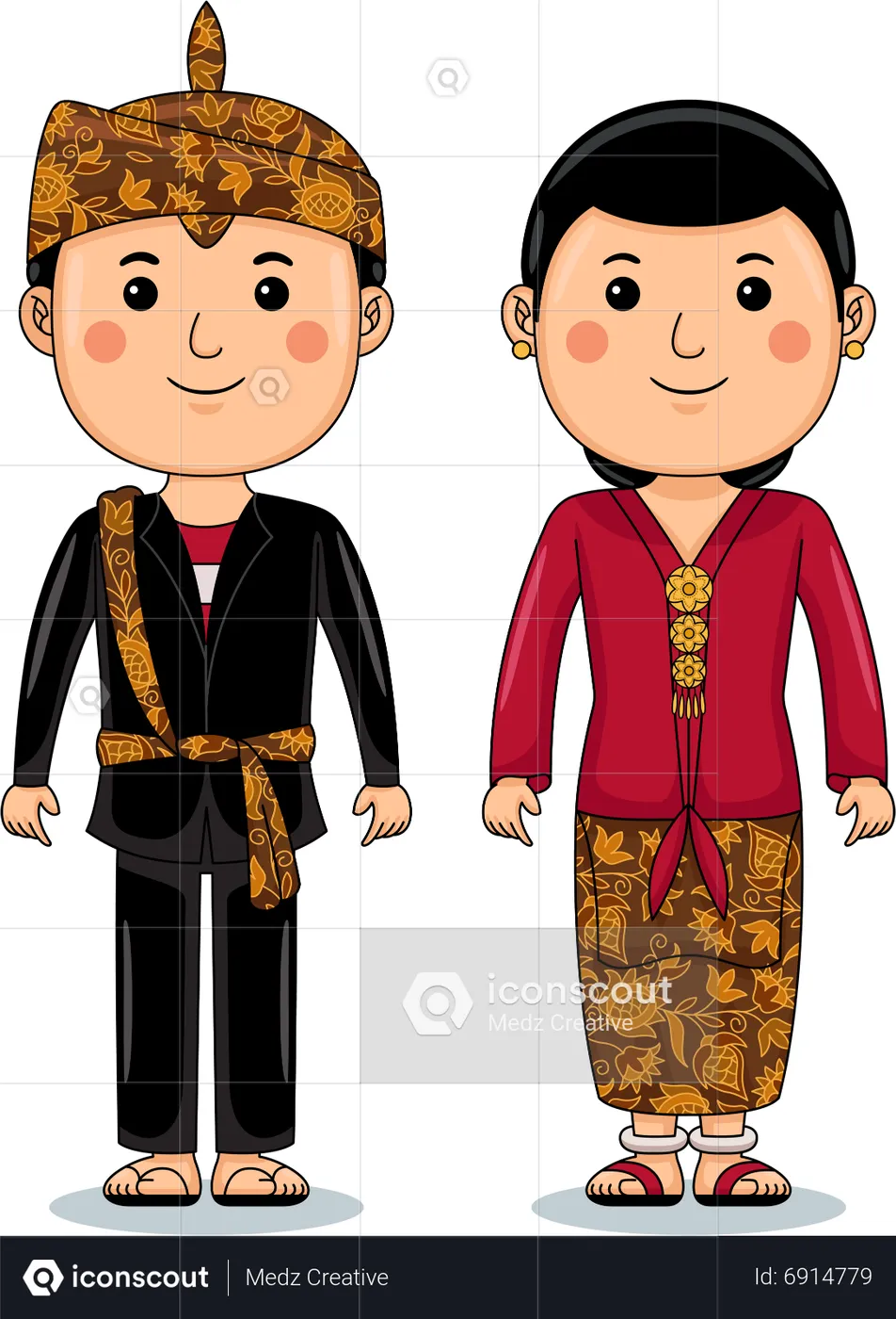 Couple Wear Pesa'an Madura Traditional Cloth Illustration - Free ...