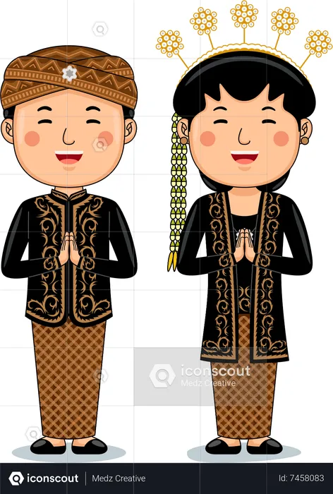 Couple wear Traditional Cloth greetings welcome to Central Java  Illustration