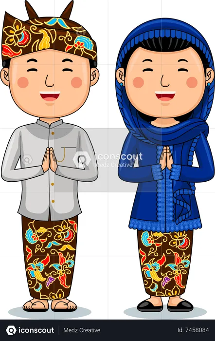 Couple wear Traditional Cloth greetings welcome to East Java  Illustration