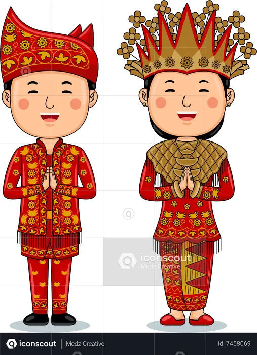 Couple wear Traditional Cloth greetings welcome to Jambi  Illustration