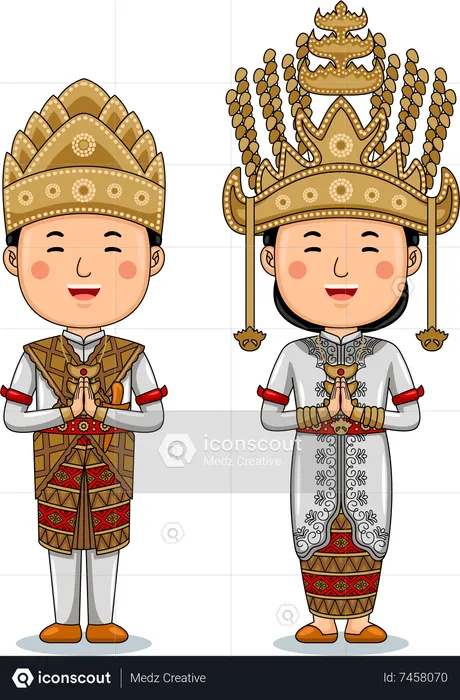 Couple wear Traditional Cloth greetings welcome to Lampung  Illustration