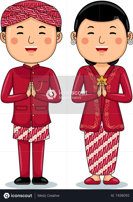 Couple wear Traditional Cloth greetings welcome to West Java  Illustration