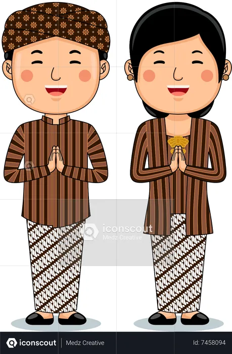 Couple wear Traditional Cloth greetings welcome to Yogyakarta  Illustration