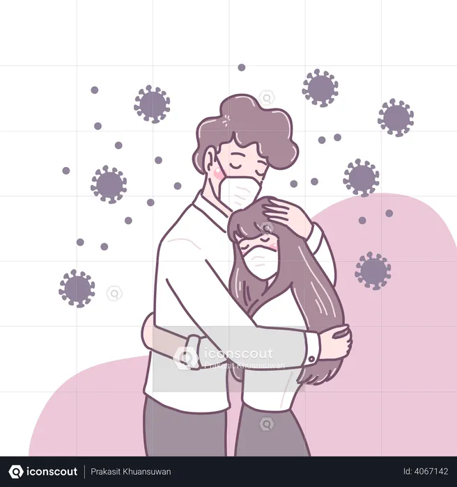 Couple wearing face mask  Illustration