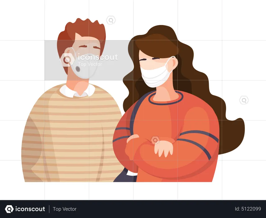 Couple wearing facemask  Illustration