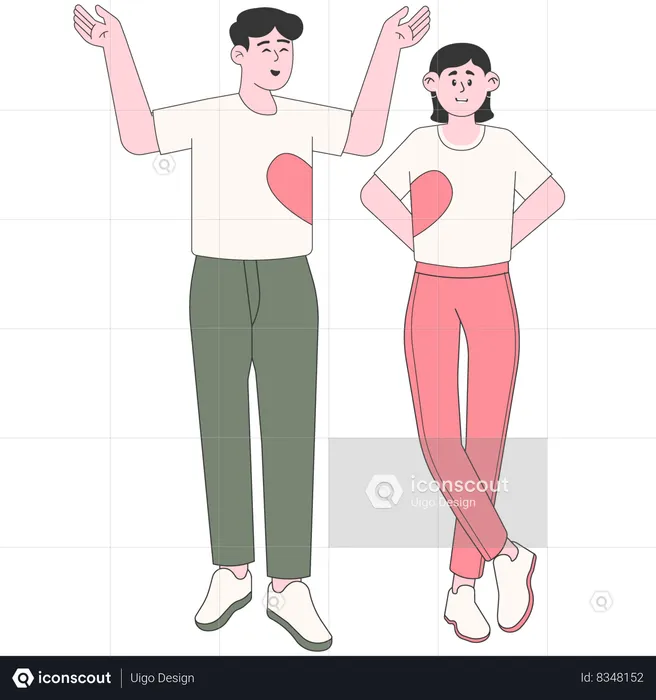 Couple Wearing Matching Heart-Printed Outfits  Illustration